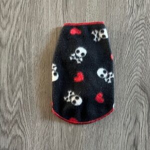 Black Fleece Dog Sweater with Skulls and Hearts